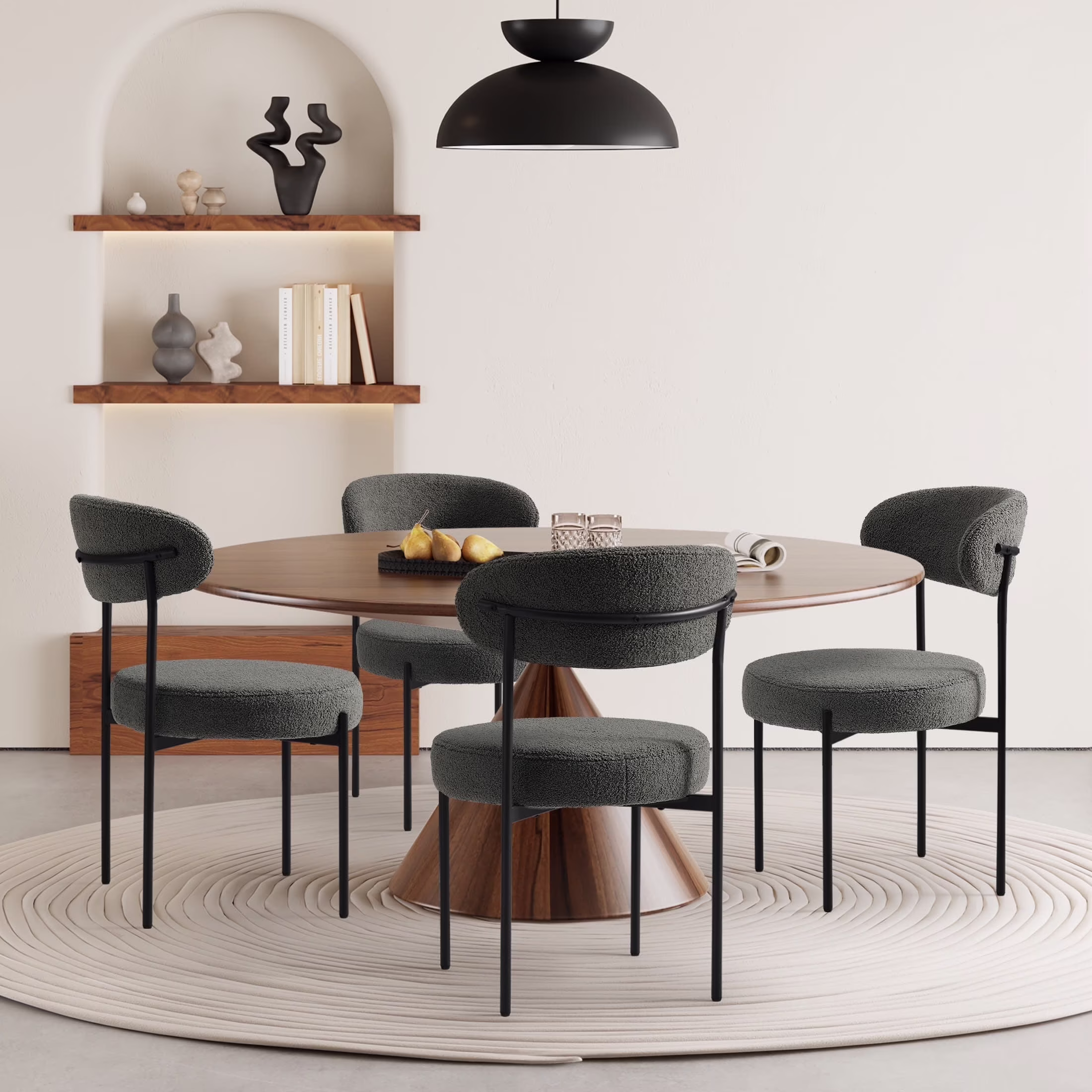 WestinTrends Alexandria Mid-Century Modern Upholstered Sherpa Round Dining Chairs (Set of 4), Sunset Gold - Image 18