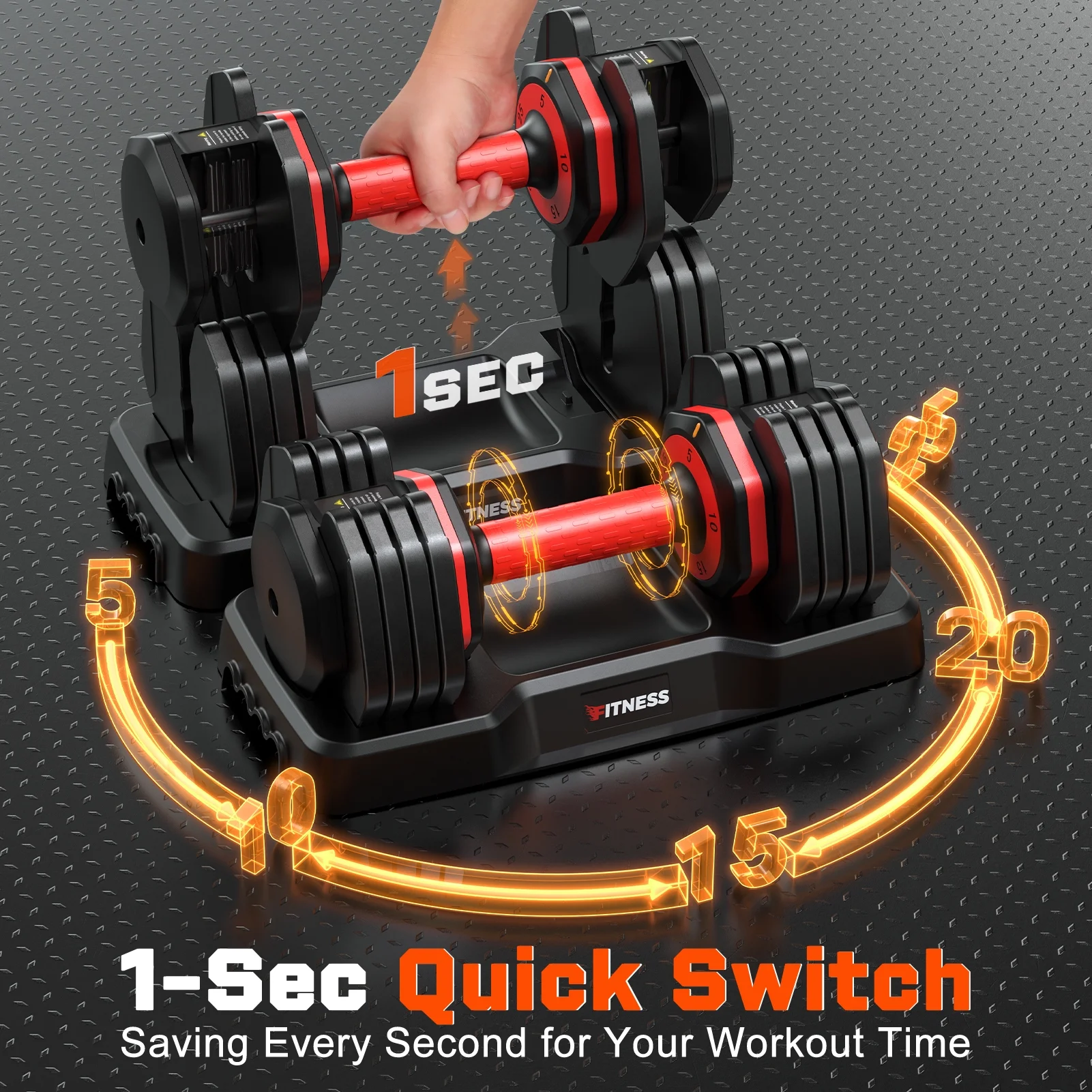GIKPAL 50lb(25lb*2) 5 in 1 Adjustable Dumbbells 25LB set of 2 Adjustable Free Weights Plates and Rack - Hand Weights for Women and Men - Adjust Weight for Home Gym Full Body Workout Fitness - Image 2