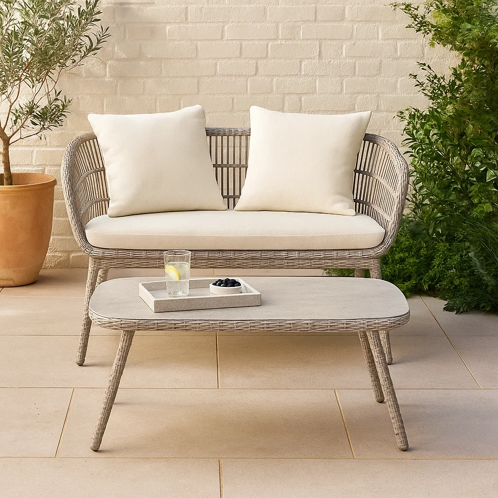 Muebles de salón para jardín,2 plazas,ratán sintético,beige,rectangular fijo,sofá 120x65x78 cm,mesa de centro 100x40x45 cm,para terraza,jardín o balcón. - hR4cWWHDfdXj