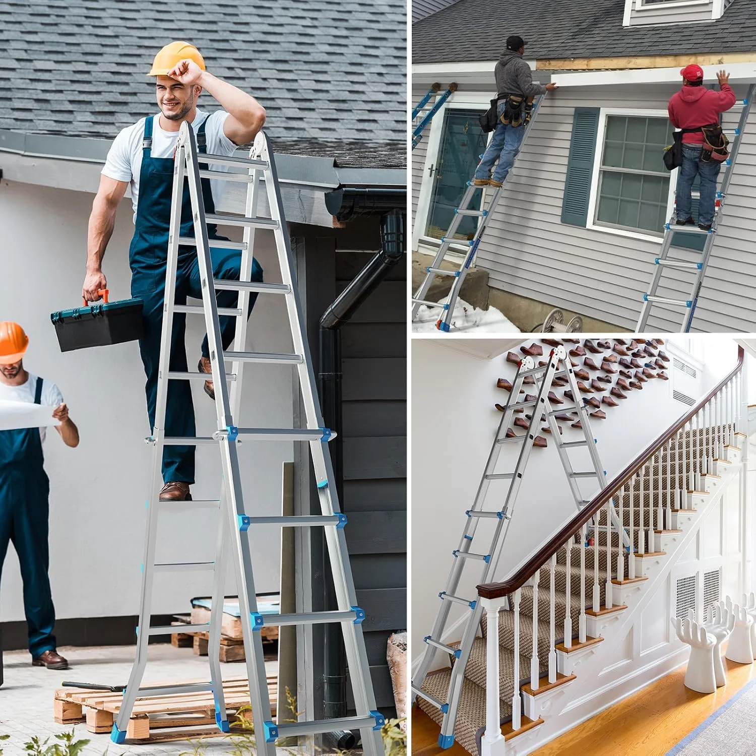 LUISLADDERS Ladder, A Frame 6 Step Ladder Telescoping Ladder, 22 Ft Reach Height Muti Position Folding Ladder Flared Leg & Wheels Design, 330 lbs Capacity Extension Ladder for Household Outdoor Work - Image 29