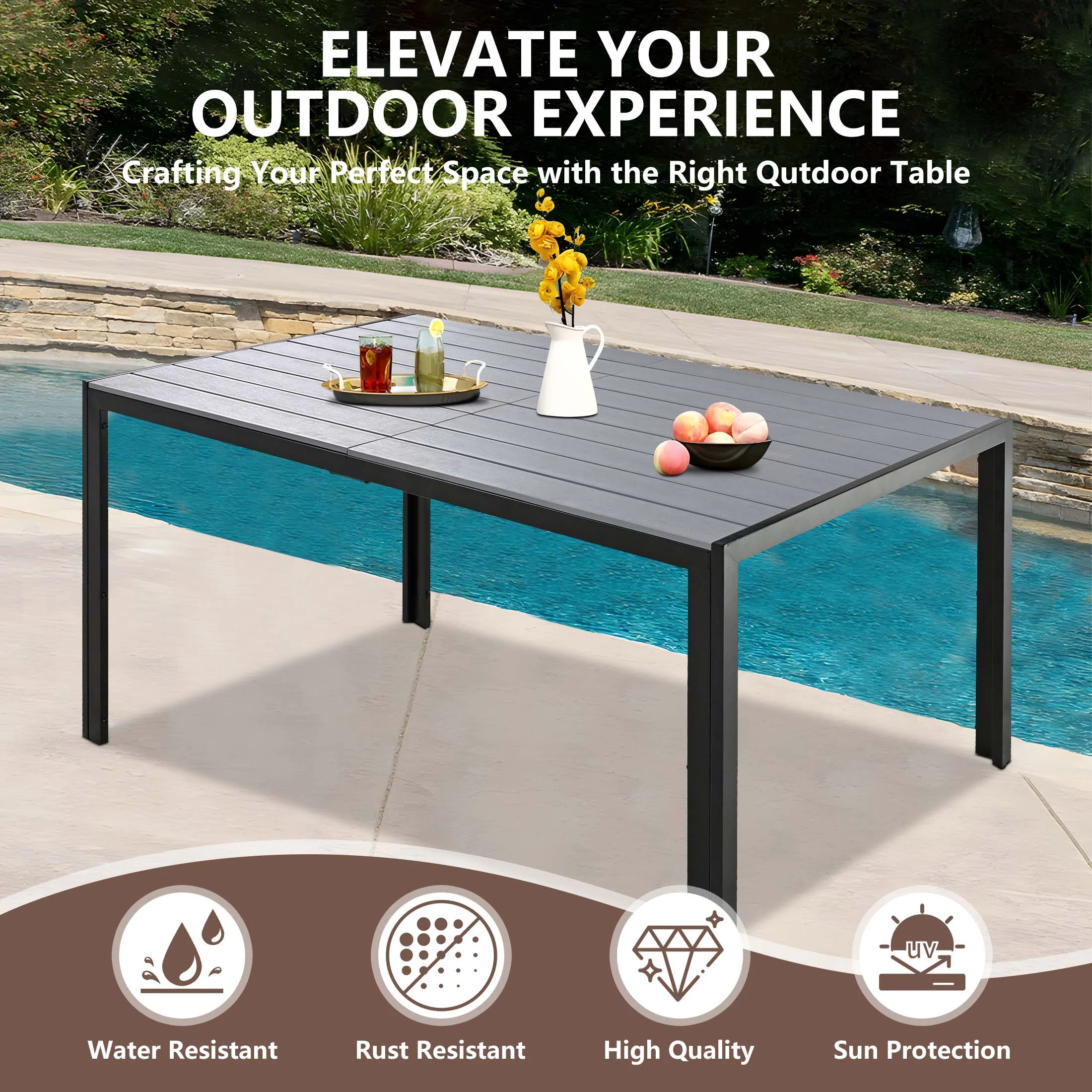 7 Piece Outdoor Dining Set, Patio Dining Table Set for 6 Persons, Garden Patio Textilene Dining Furniture Set with Plastic-Wood Tabletop, Dining Table Chairs Conversation Set for Deck Patio - Image 38