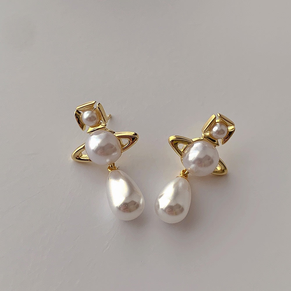 Vivienne Westwood Teardrop Pearl Saturn Earrings - Original Replica Club
