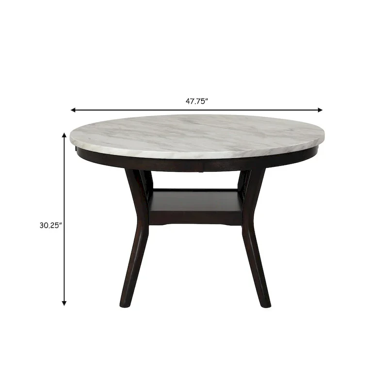 Kate 47-Inch Round Dining Table with Faux Marble Surface in White and Brown