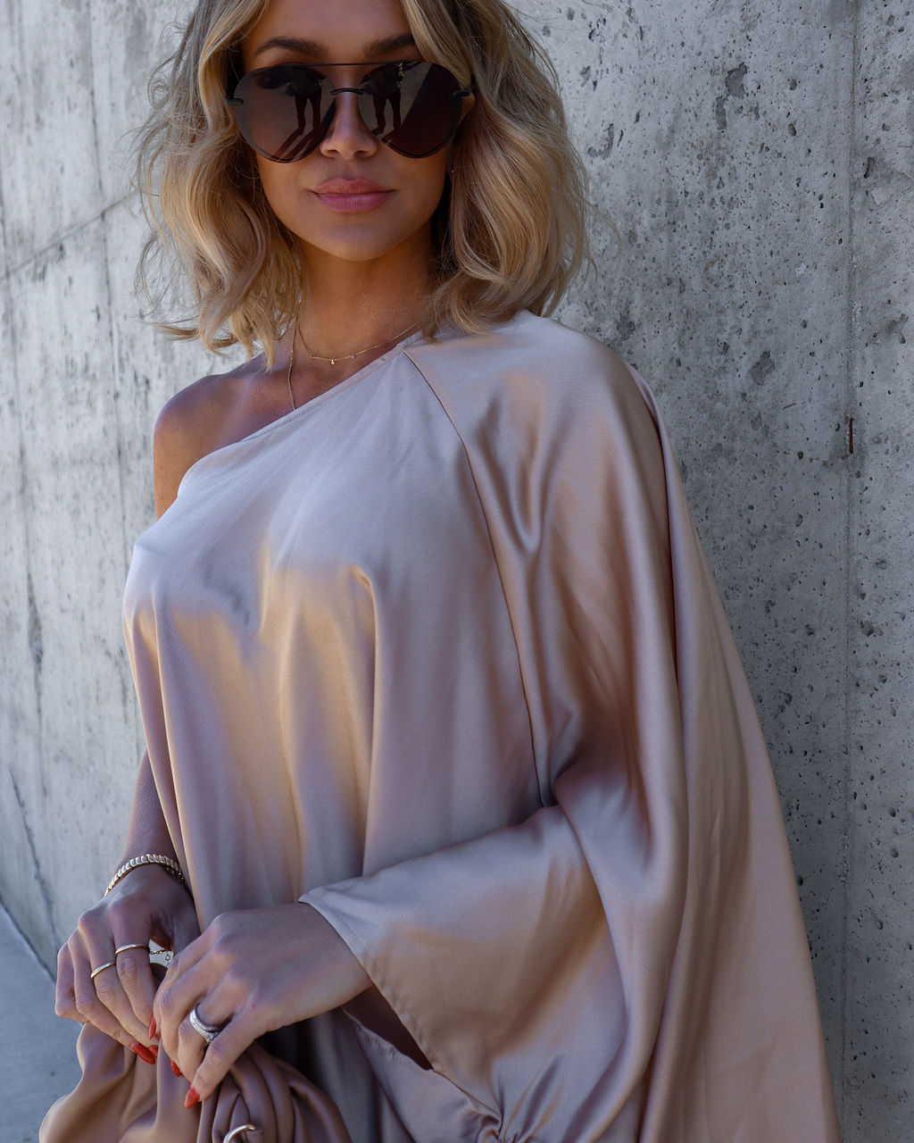 Citizen Of The World Satin One Shoulder Top - Champagne - Se7enfashion