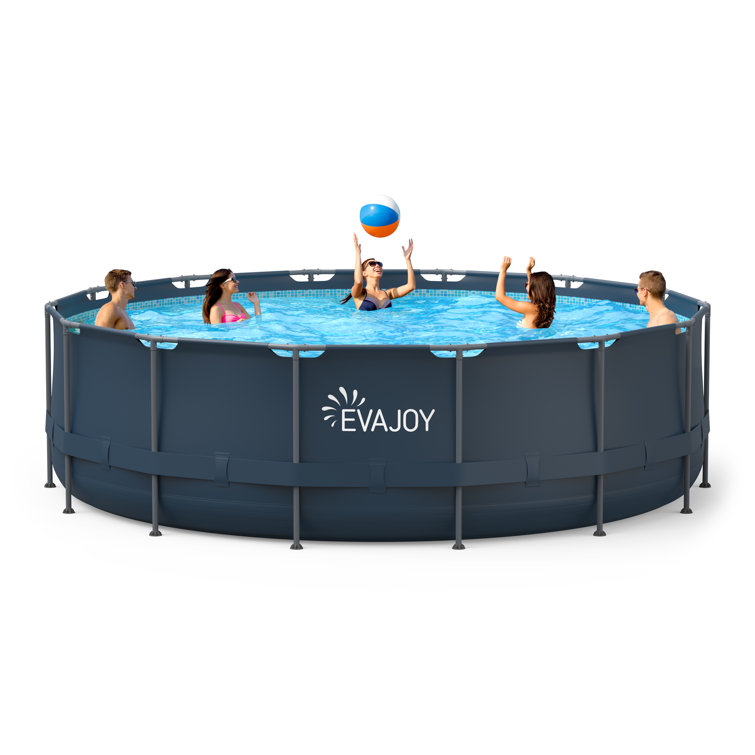 WAYFAIR EVAJOY 16Ft X 48In Metal Frame Swimming Pool Set, Round Above Ground Pool Set