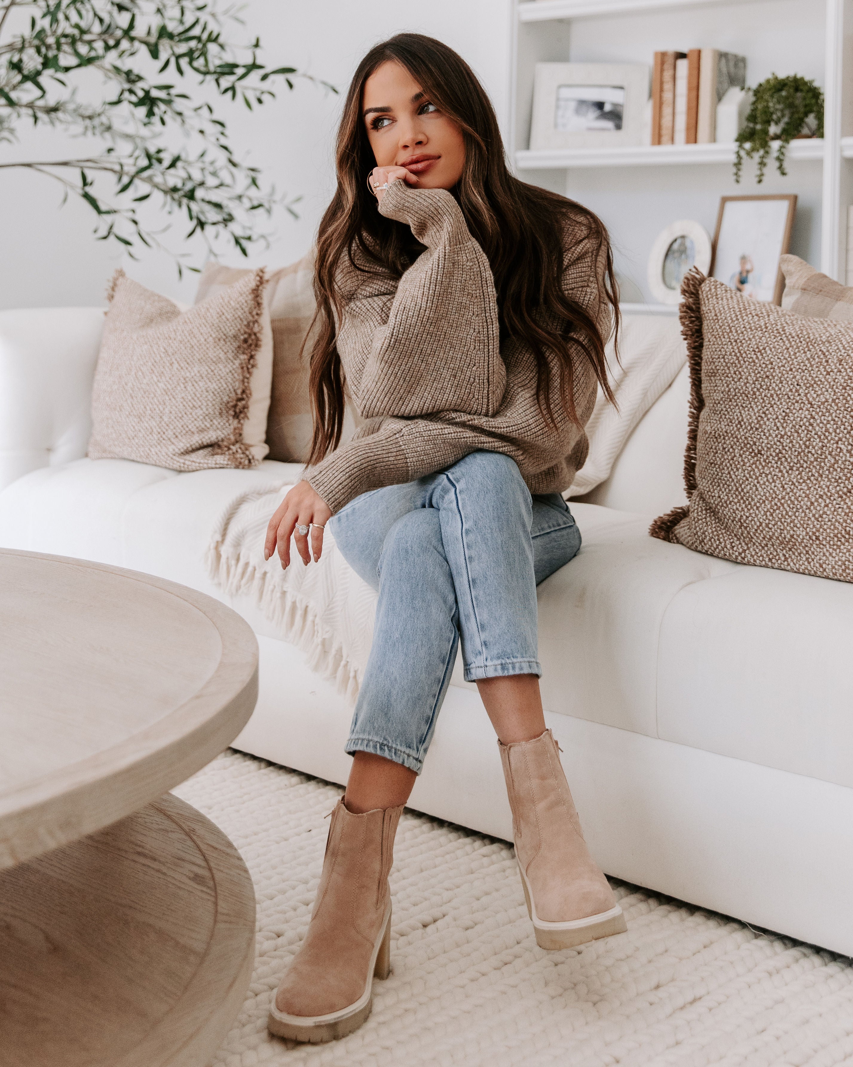 Khloe Knit Mock Neck Pullover Sweater - Taupe - Se7enfashion