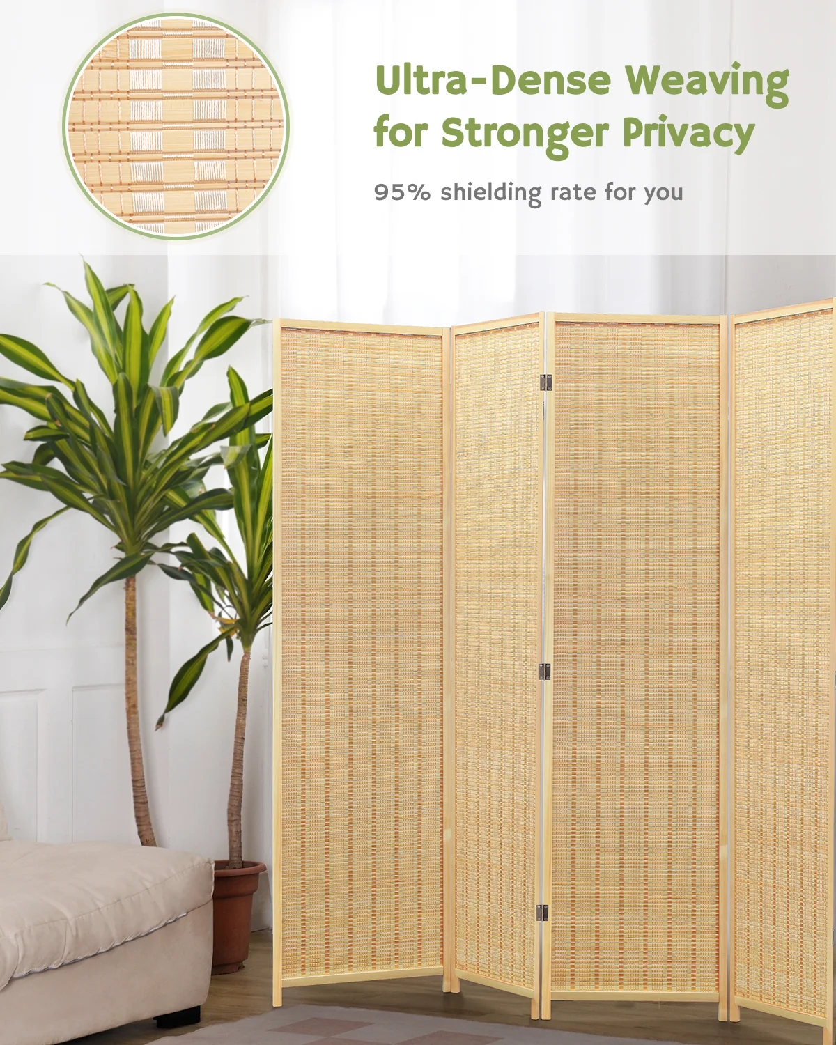 JOSTYLE 4-Panel Room Divider 6ft Tall Extra Wide Folding Privacy Screen with Diamond Double-Weave Divider for Room Separation Freestanding Red Brown - Image 11