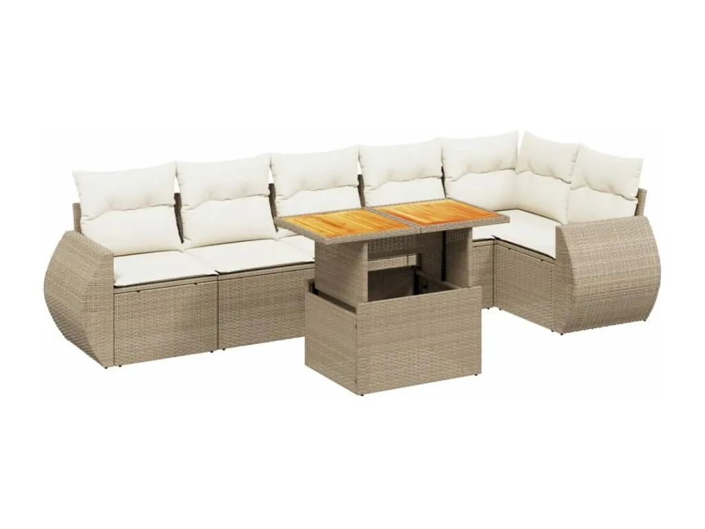Set sofás de jardín 7 piezas y cojines ratán sintético beige 40476PILN