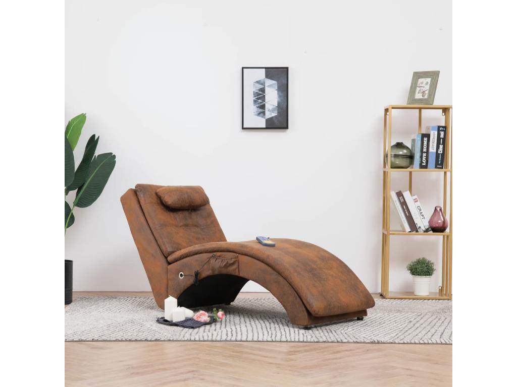 Sillón de masaje con almohada Marrón Piel sintética