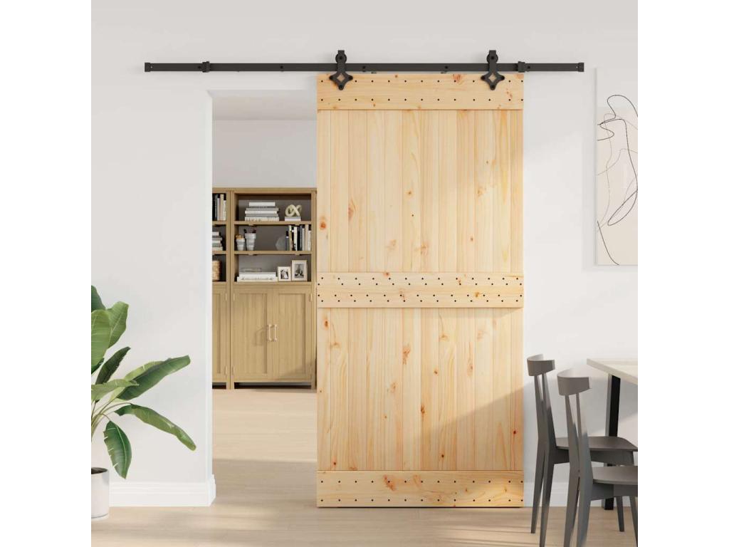 Puerta corredera con herrajes madera maciza de pino 100x210 cm