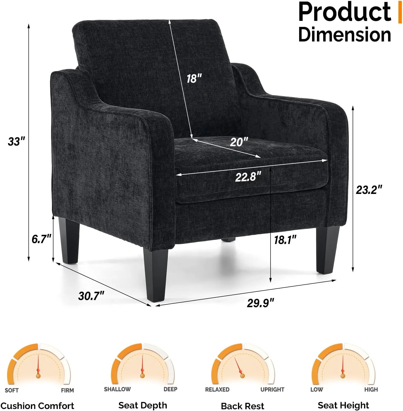 VINGLI Mid Century Modern Chenille Comfy Armchair, Creamy White - Image 21