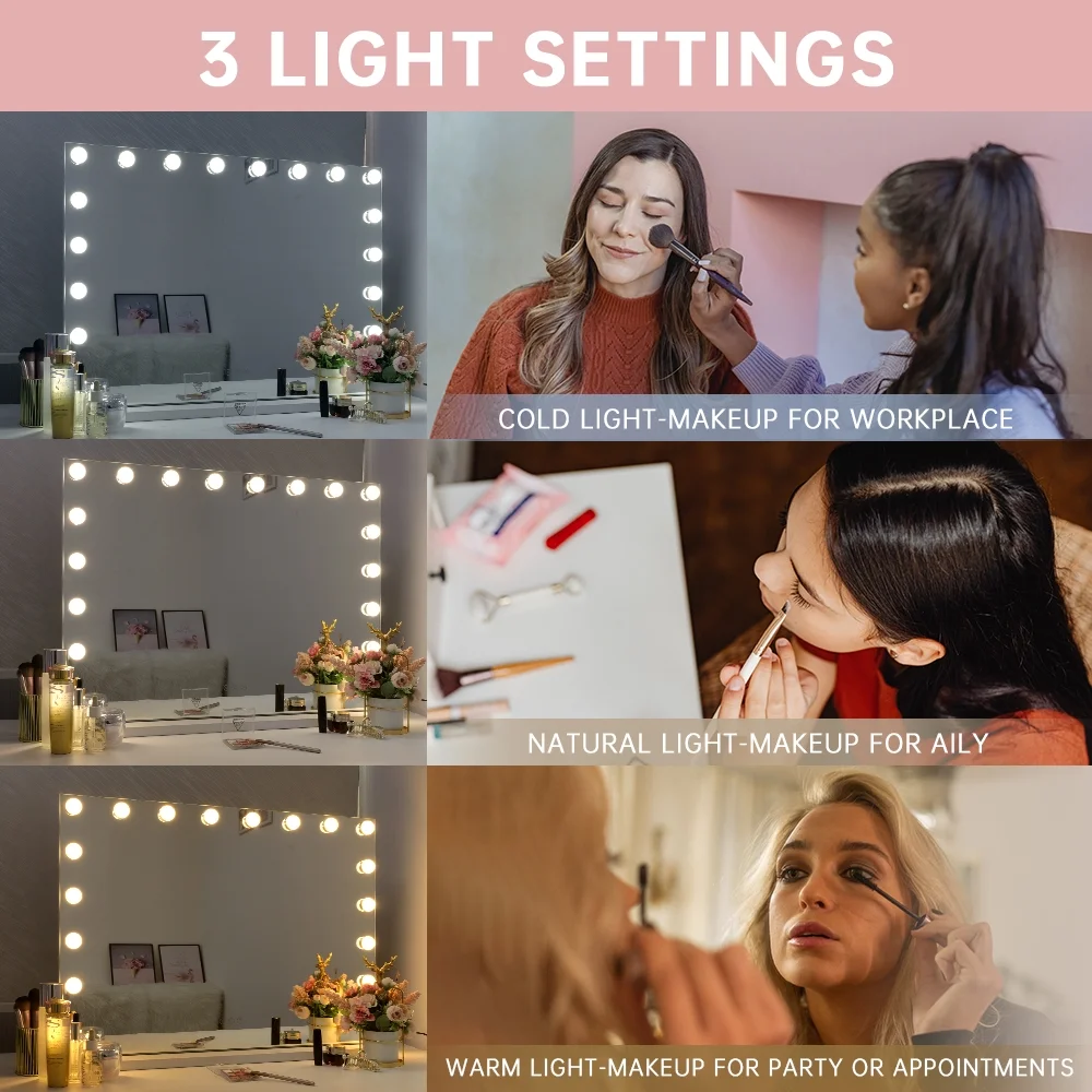 Fenchilin 32"x23" Vanity Mirror with Lights USB Charging Tabletop Wall Mount Metal White - Image 6