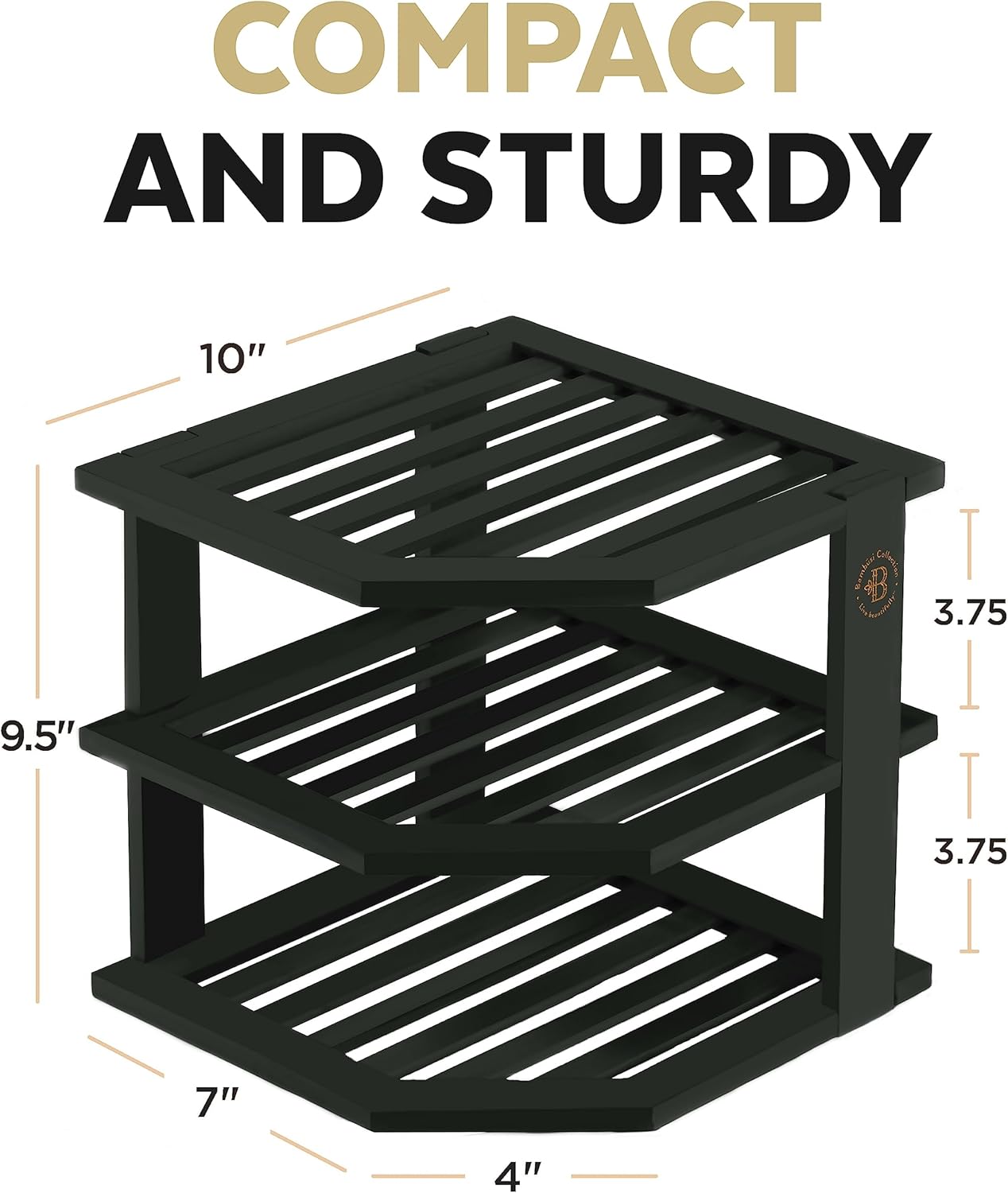 Black Plate Organizer for Cabinet - 3 Tier Bamboo Corner Cabinet Organizer Shelf for Plates Bowls Mugs Cups, Kitchen Cabinet Organizer, Cabinet Shelf Organizer, Countertop Rack, 10 x 10 x 9.5 Inch