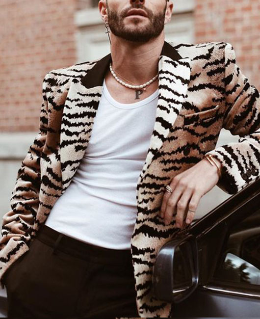 Daily Zebra Stripes Pattern Single Breasted Pocket Lapel Collar Blazer