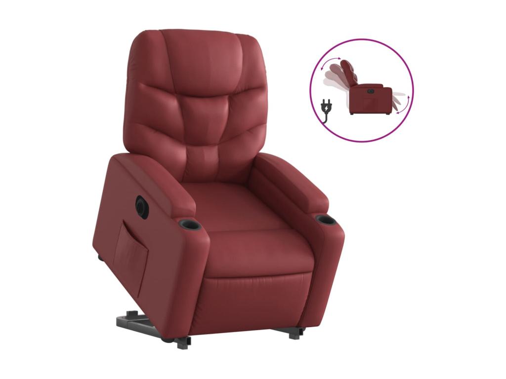 Sillón elevable eléctrico cuero artificial rojo tinto