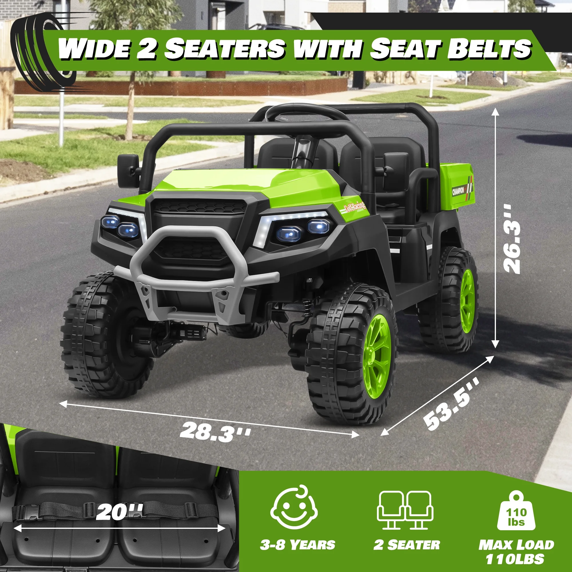 Joyracer 4WD 24 Volt Ride on Toys UTV with 2 Seater & Remote Control, Kids Electric Golf Cart w/ 4x200W Power Motors, Tiltable Trailer & Shovel, 4 Wheels Spring Suspension, Bluetooth USB Music, Black - Image 16
