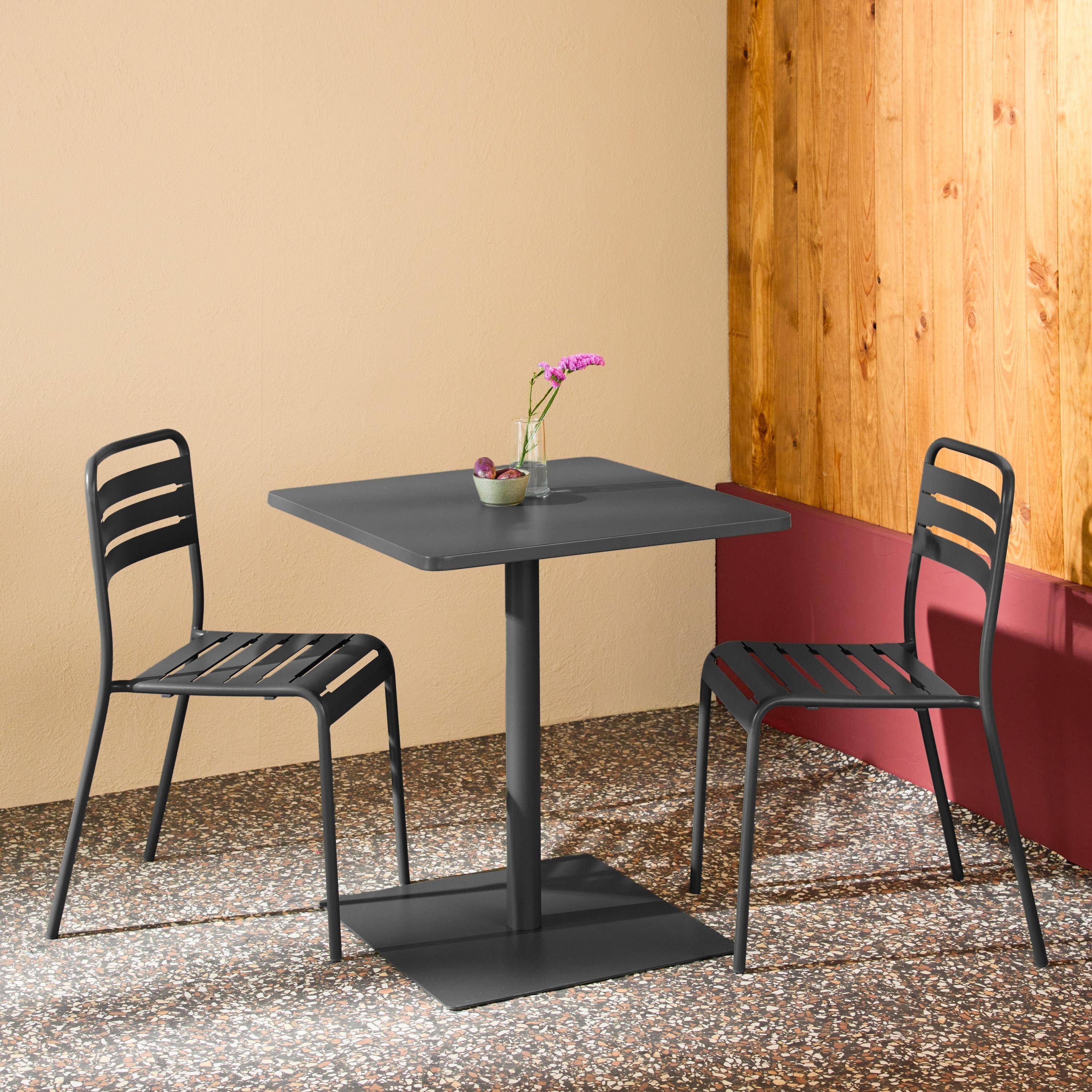 Orea + Amelia - Mesa de jardín bistró cuadrada de acero con 2 sillas