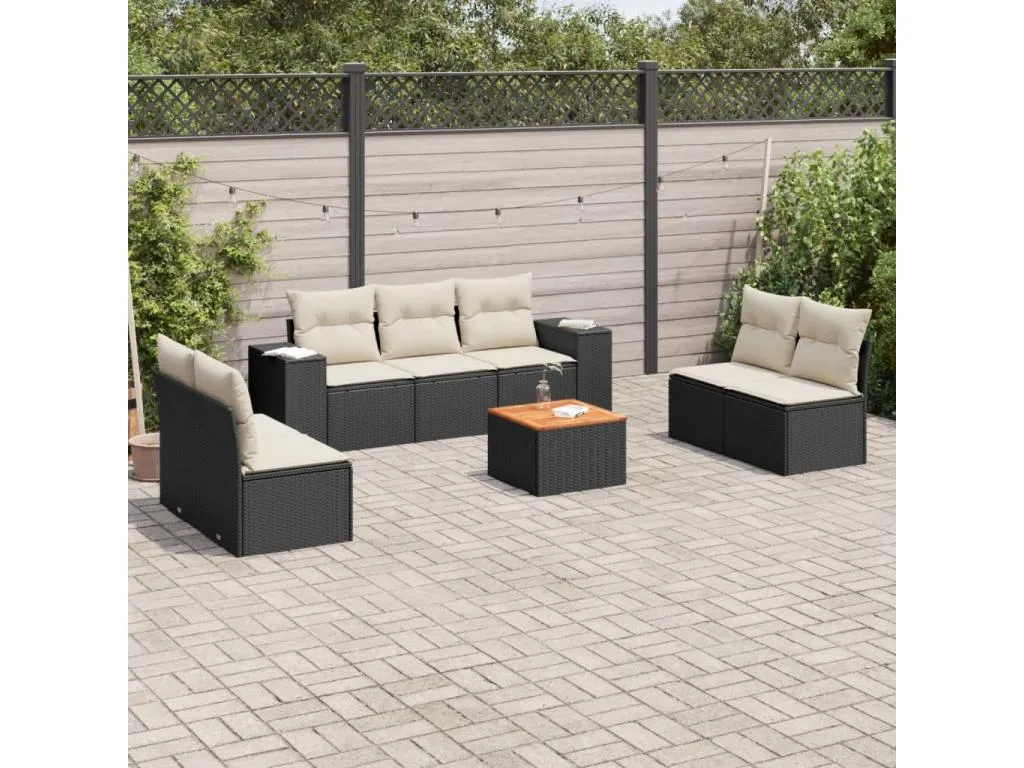 Casabellaes Set de sofás de jardín 8 piezas y cojines ratán sintético negro GQER96258