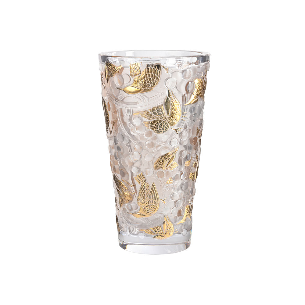VASE MERLES ET RAISINS GRAND MODÈLE - CRISTAL INCOLORE TAMPONNÉ OR