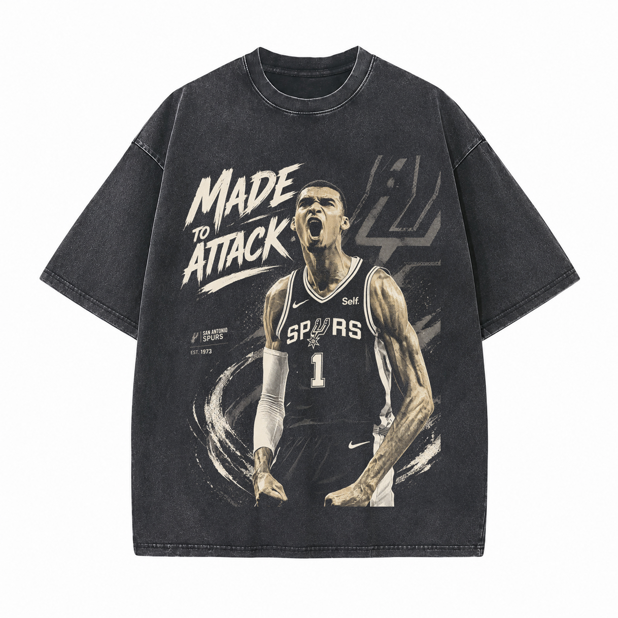 Made To Attack Basketball Star No.1 Printed Unisex Washed T-Shirt