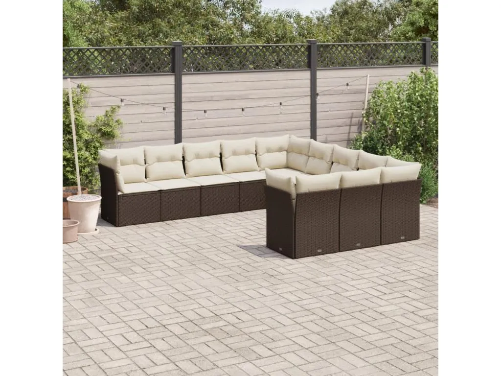 Set de sofás de jardín 11 pzas cojines ratán sintético marrón
