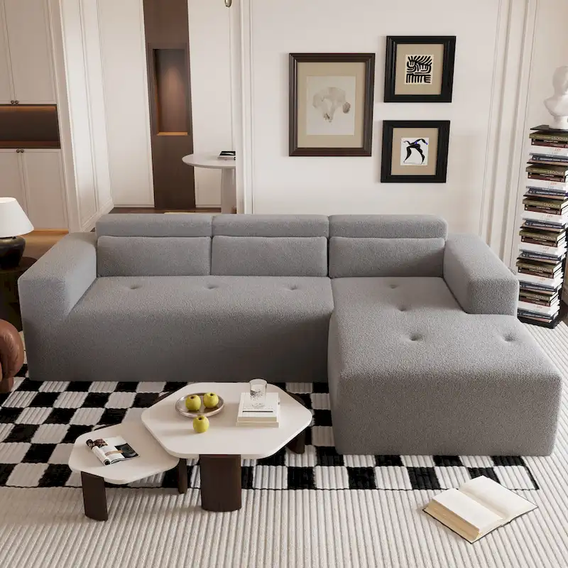 L Shaped Sectional Sofa with Upholstered Cushions and Modular Design