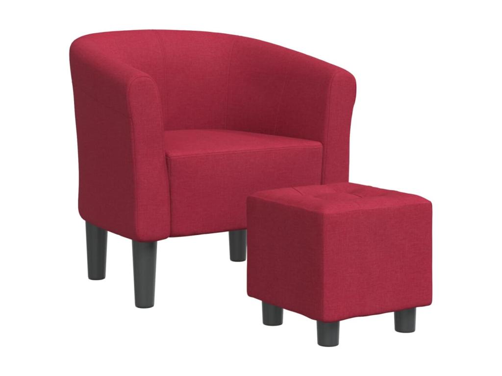 Sillón con taburete tela rojo tinto