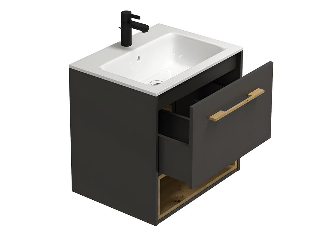 Mueble de baño flotante en gris antracita con lavabo empotrado - 60 cm - YANGRA