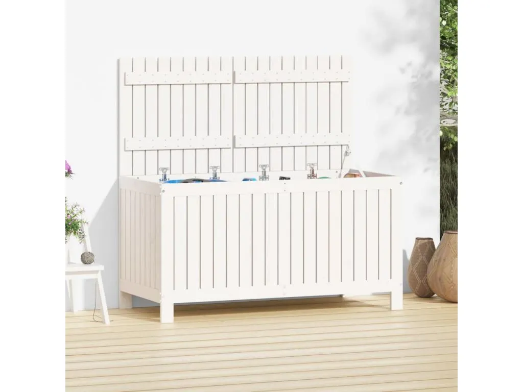 Caja de almacenaje para jardín blanco 121x55x64 cm madera de pino vkp3613070