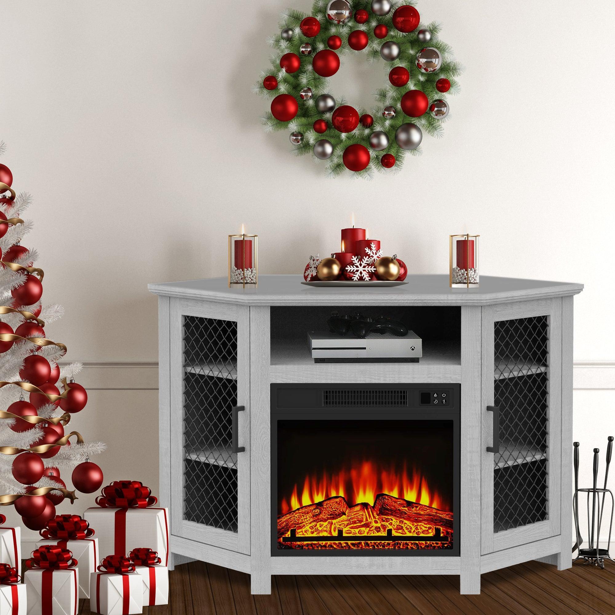WAYFAIR 45 Corner Electric Fireplace TV Stands Console Table With 2 Metal Mesh Doors