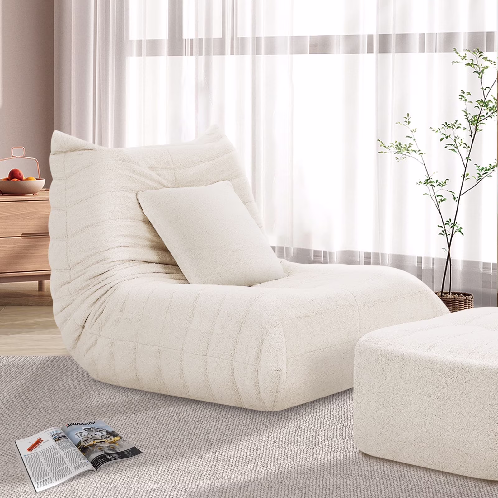 VFD Bean Bag Chairs for Adults, Beanbag Chair with Ottoman Lounge Sofa Memory Foam Comfy Reading Chair for Bedroom & Living Room, Lazy Floor Sofa Couch - Image 5