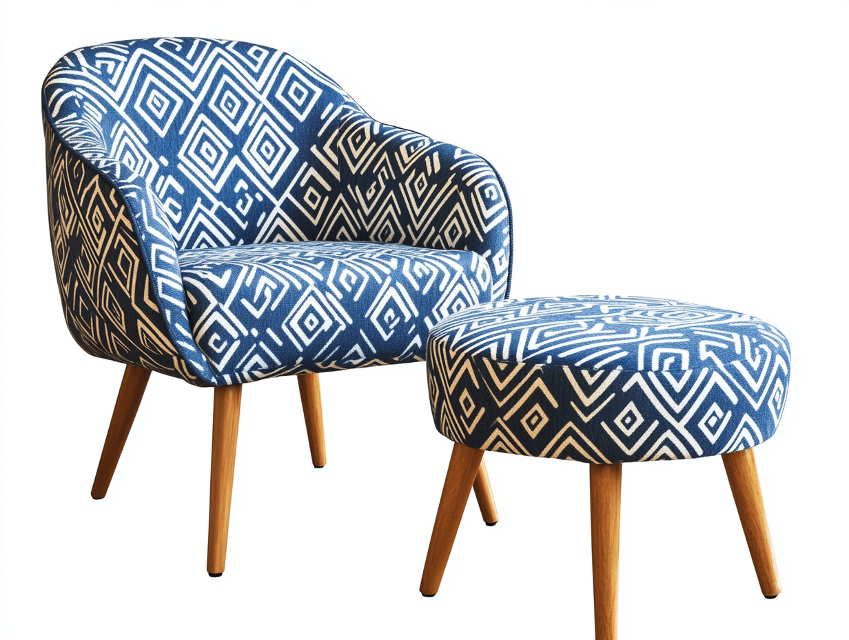 Sillón de diseño con patas de madera y reposapiés - Tela - Madera - Estilo moderno