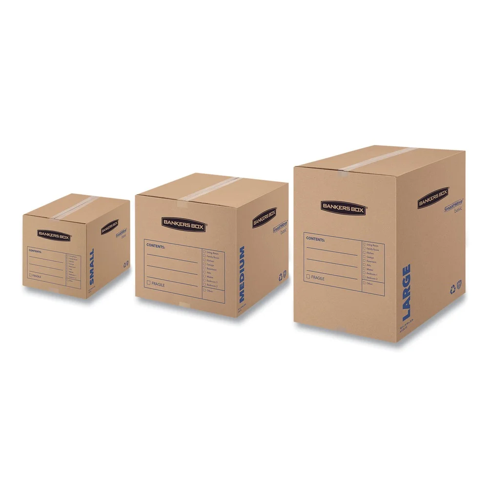 Bankers Box 7713901 SmoothMove Basic 18 in. x 18 in. x 16 in. Moving Boxes - Medium, Brown/Blue (20/Carton) - image 5