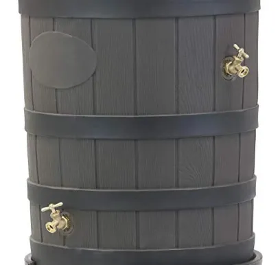 50-Gallon Outdoor Rain Barrel with Wood-Look Finish