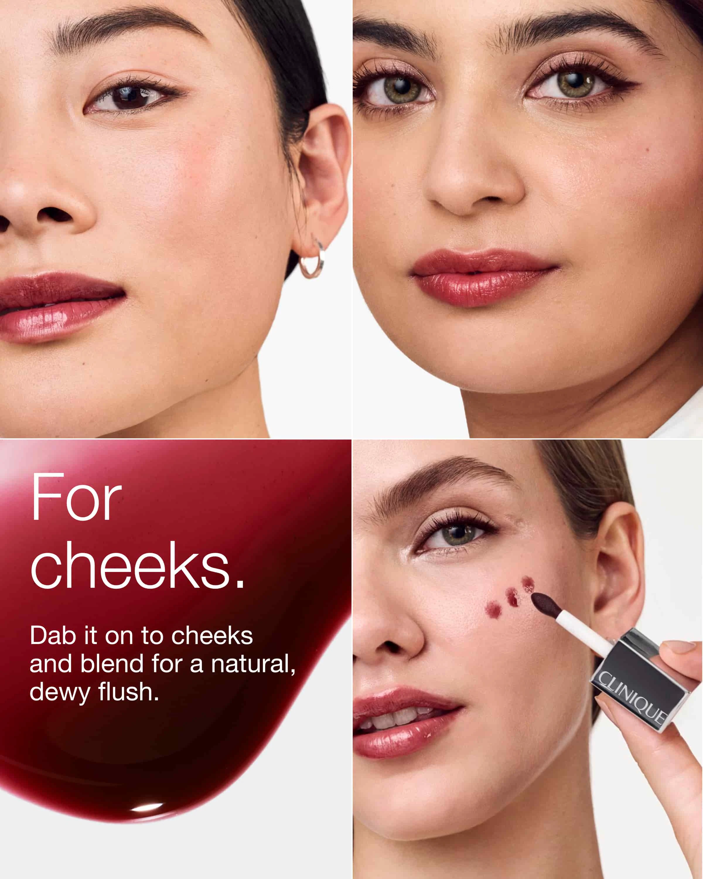 Clinique Pop™ Lip + Cheek Oil in Black Honey, Pink Honey and Nude Honey