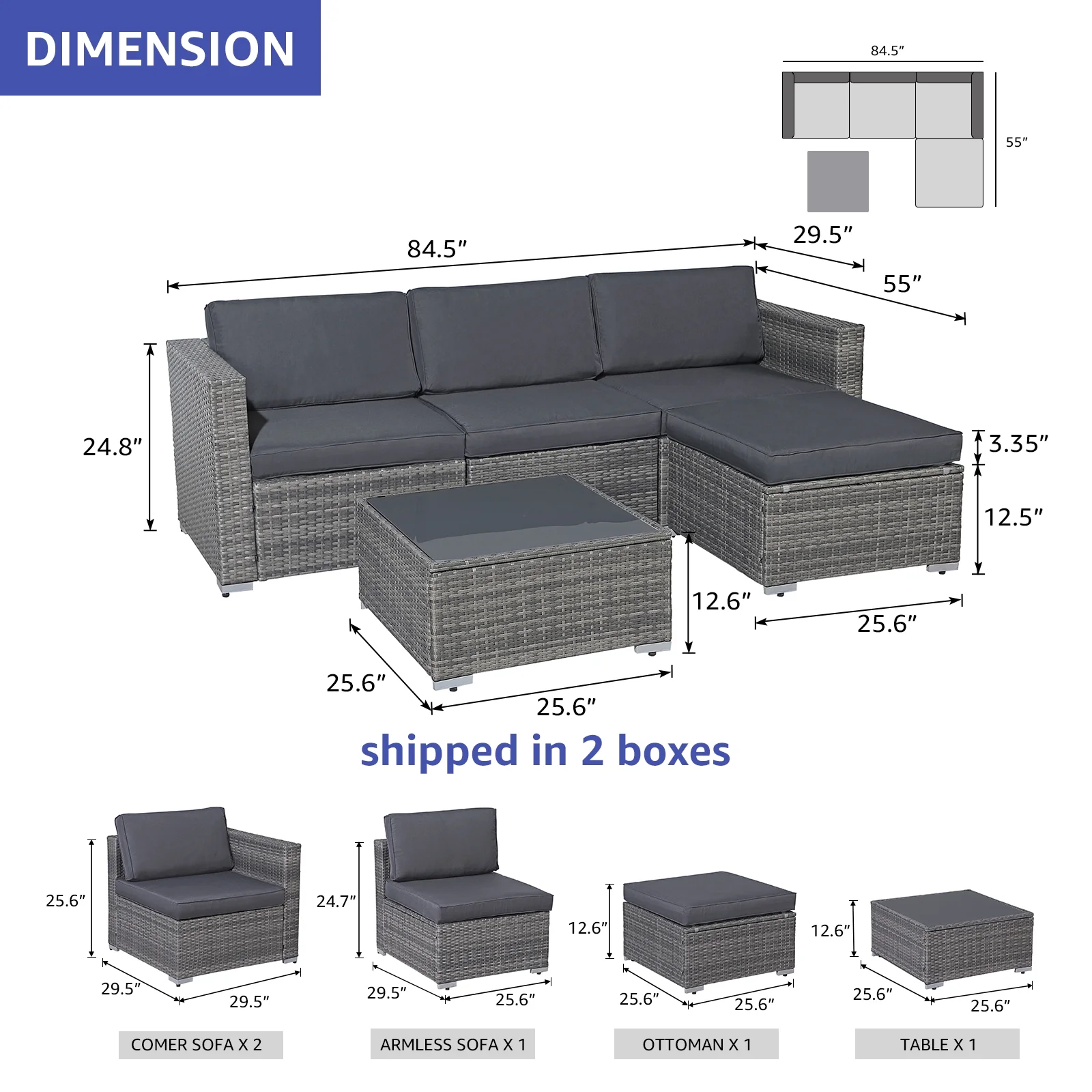 Patiorama 5-Piece Patio Furniture Set, Outdoor Sectional Conversation Set, All-Weather Grey PE Wicker with Light Grey Cushions, Backyard Porch Garden - Image 23