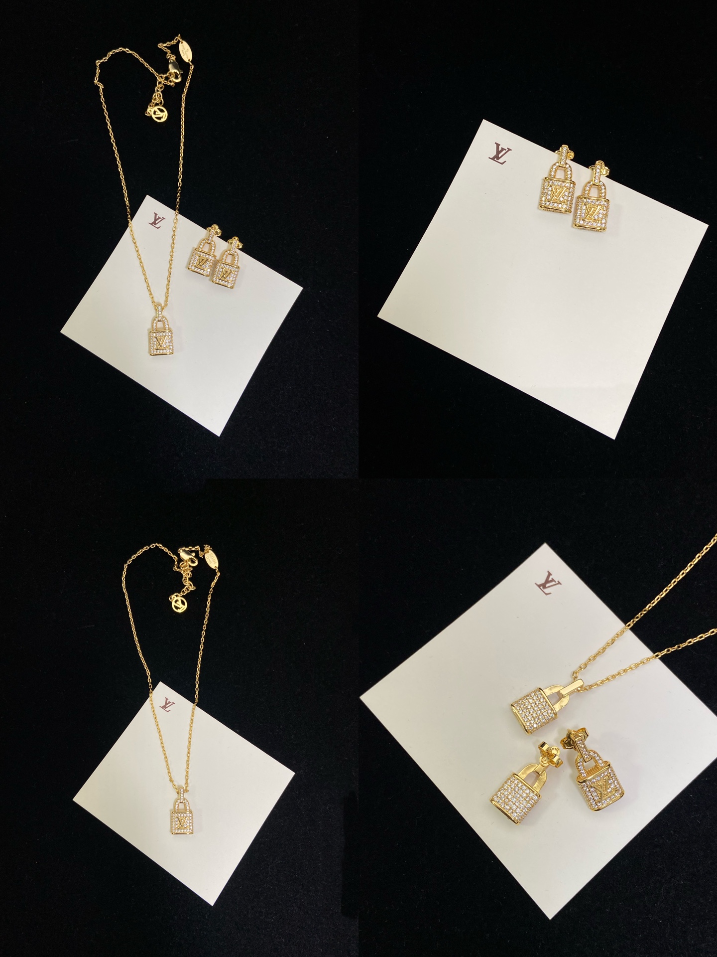 Louis Vuitton Diamond Lock Pendant Necklace Earrings - Original Replica Club
