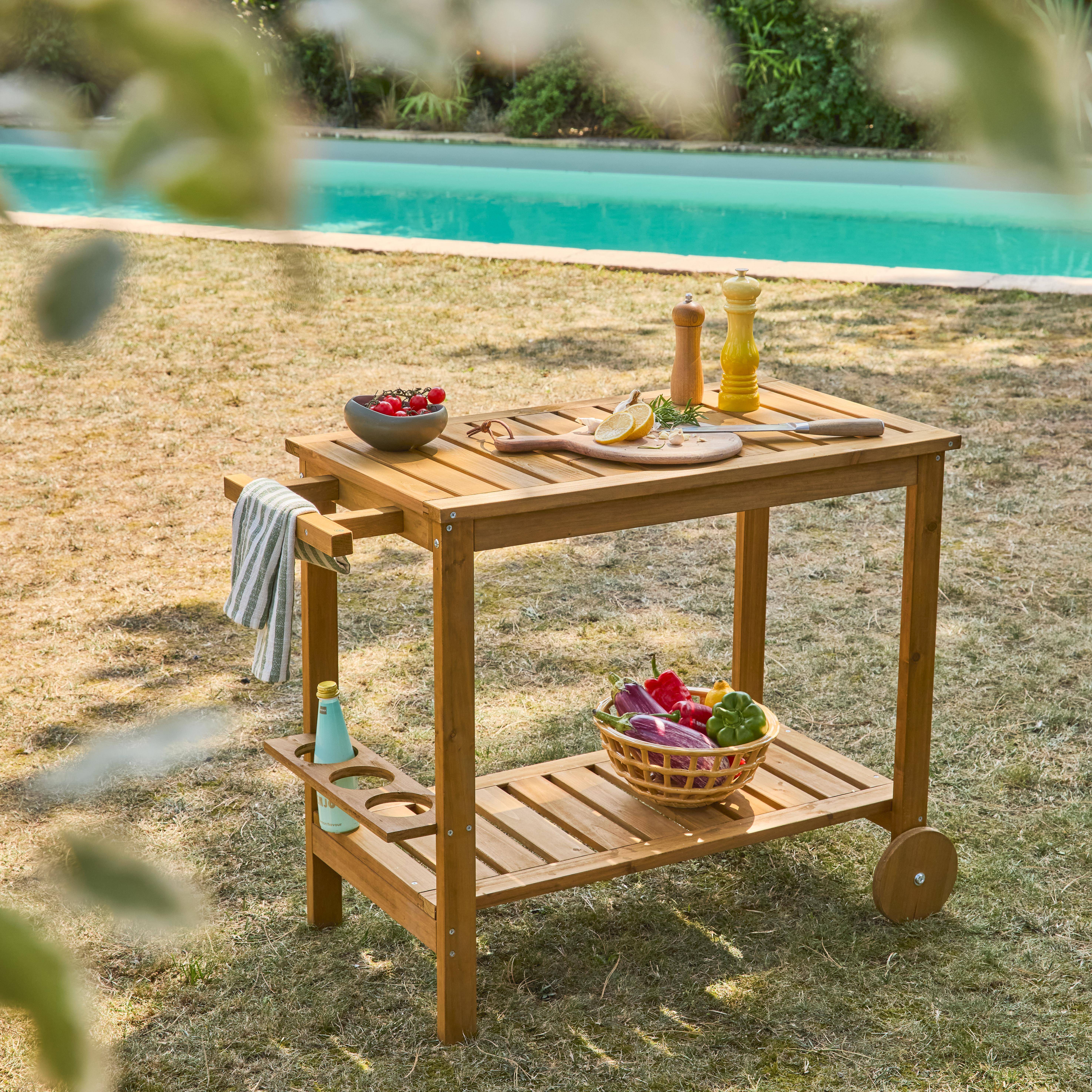 Aulne - Carrito de cocina exterior de madera con ruedas