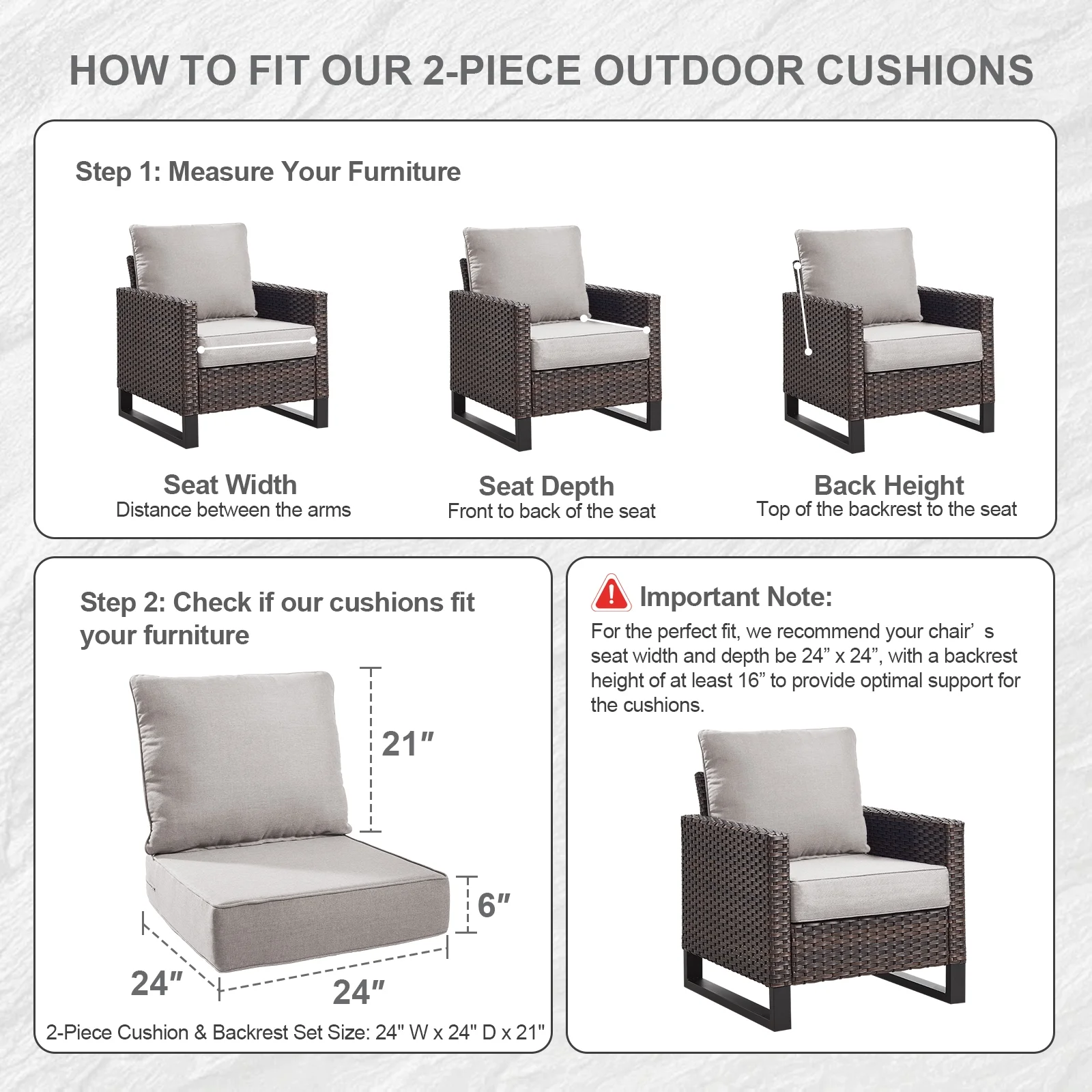 Bellefurn Outdoor Deep Seat Cushion 24 X 24 X 6 inch for Patio Furniture,Outdoor Chair Cushions Waterproof & Fade Resistant Patio Furniture Cushions for Wicker Chair, Sofa, Couch - Image 25