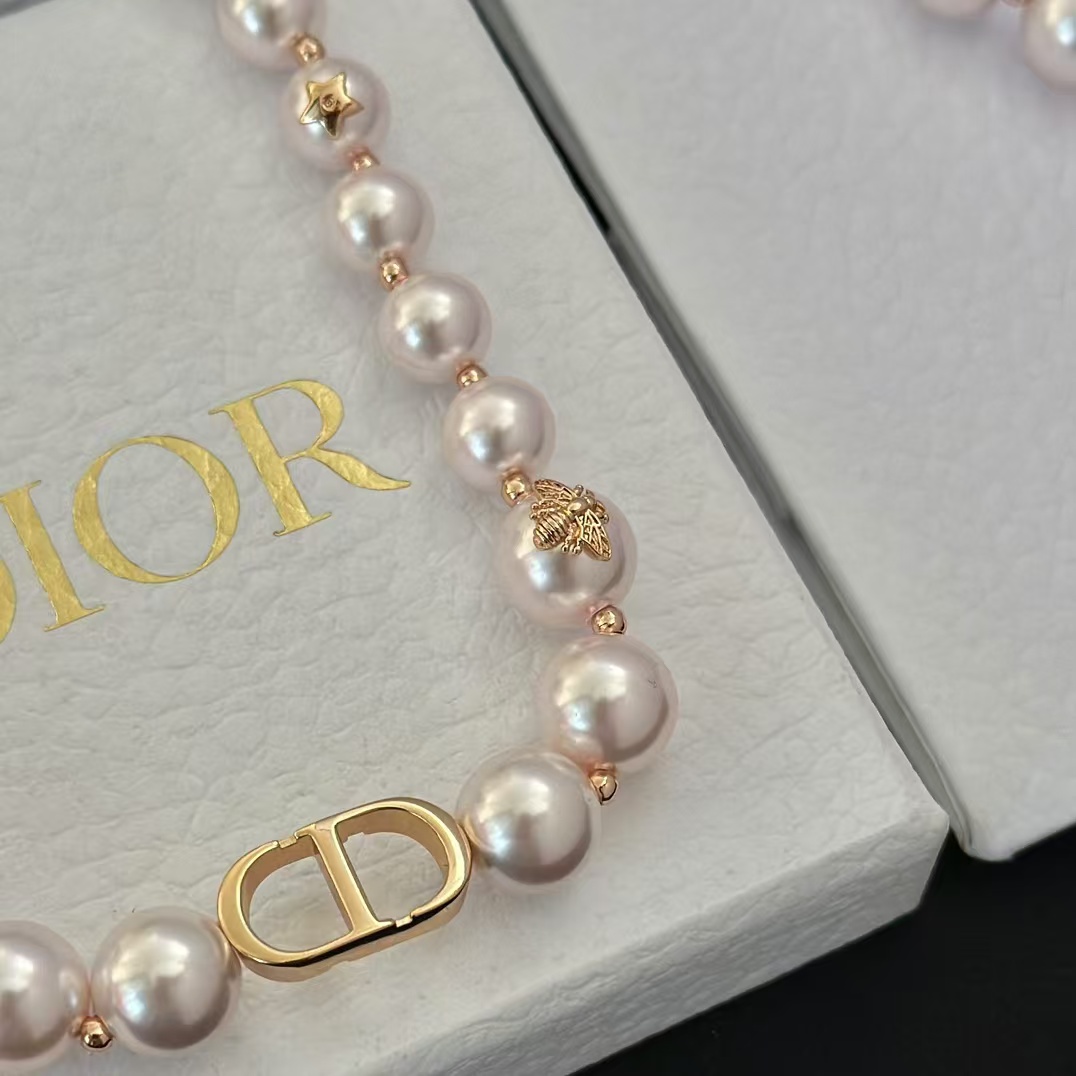 Dior Rose Gold- Finish Vintage Pearl Necklace - Original Replica Club