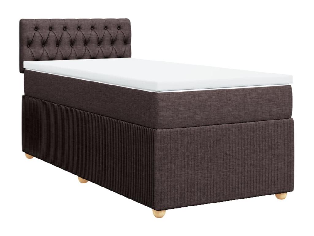 Cama box spring con colchón tela marrón oscuro 100x200 cm