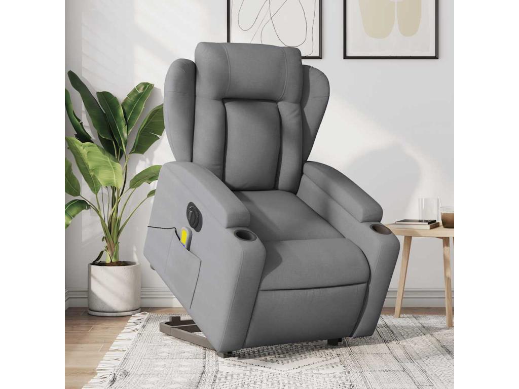Sillón de masaje eléctrico reclinable elevable tela gris claro