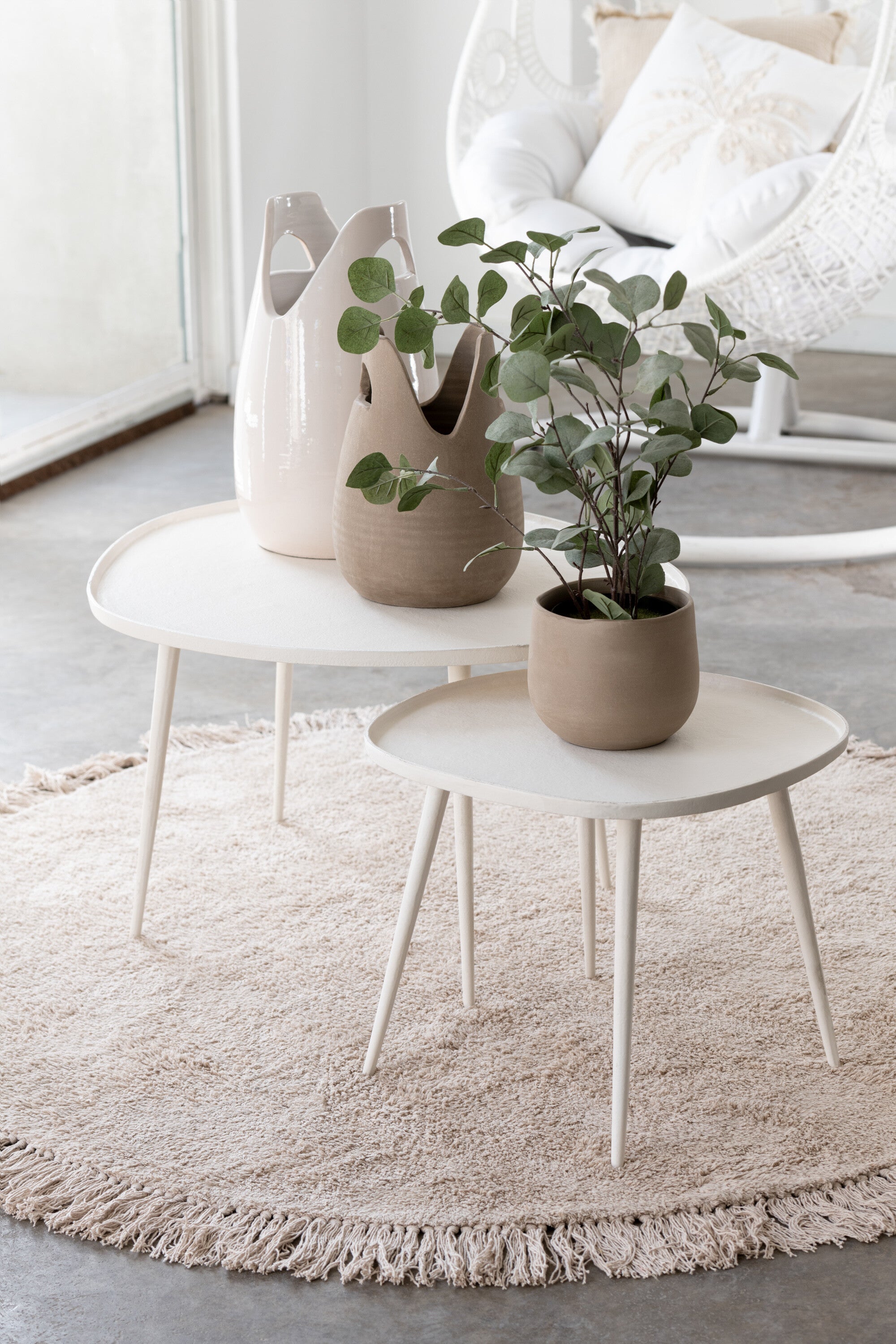 J-Line tapijt Rond + Franjes - katoen - beige