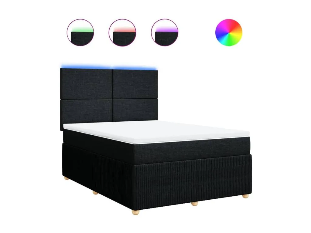 Cama box spring con colchón tela negro 140x200 cm mwx3519518