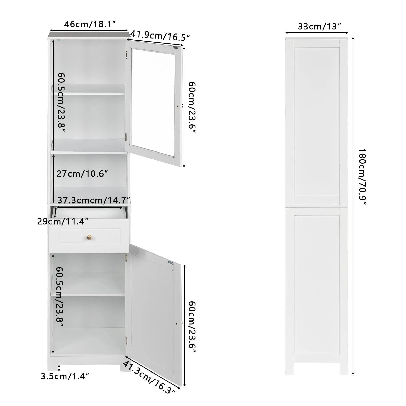 Ktaxon Large Bathroom Tall Storage Cabinet Organizer, Freestanding Line Tower Pantry Cabinet with Adjustable Shelves and 2 Cupboards for Kitchen Living Room Bedroom Office, 18"x13"x71", White - Image 6