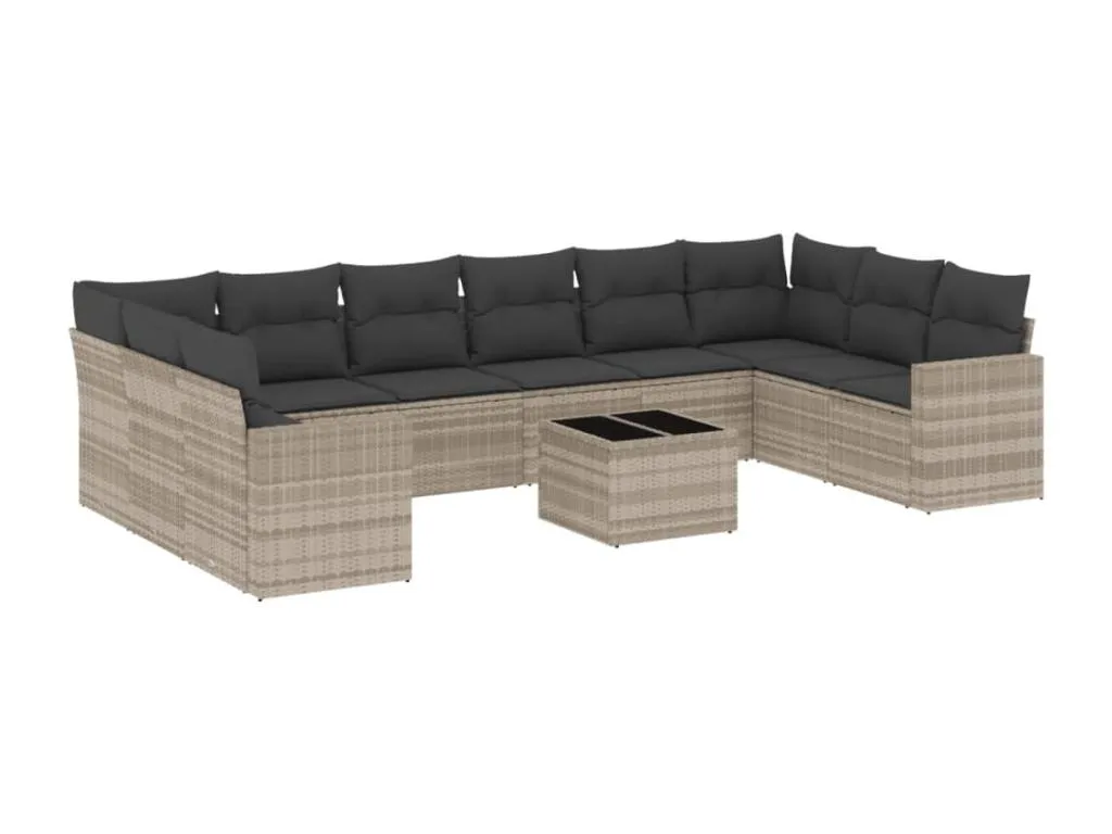Set de sofás de jardín 11 pzas y cojines ratán sintético gris 03957hmkj