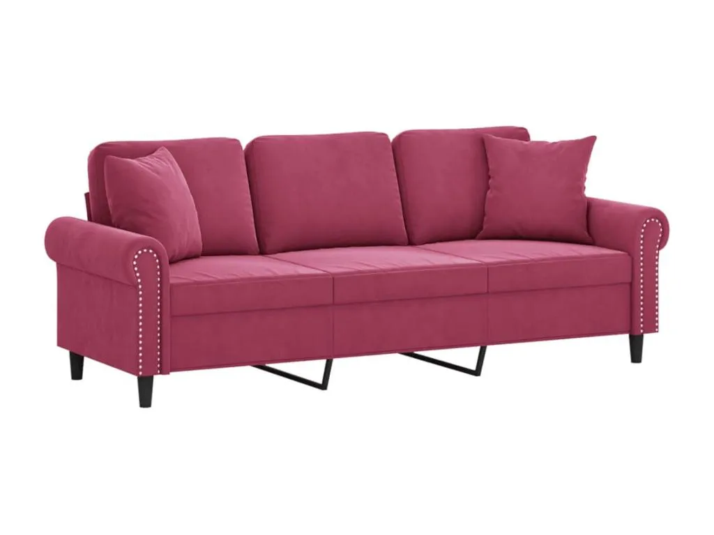 Sofá de 3 plazas con cojines en terciopelo rojo tinto 180 cm. xfc3711627