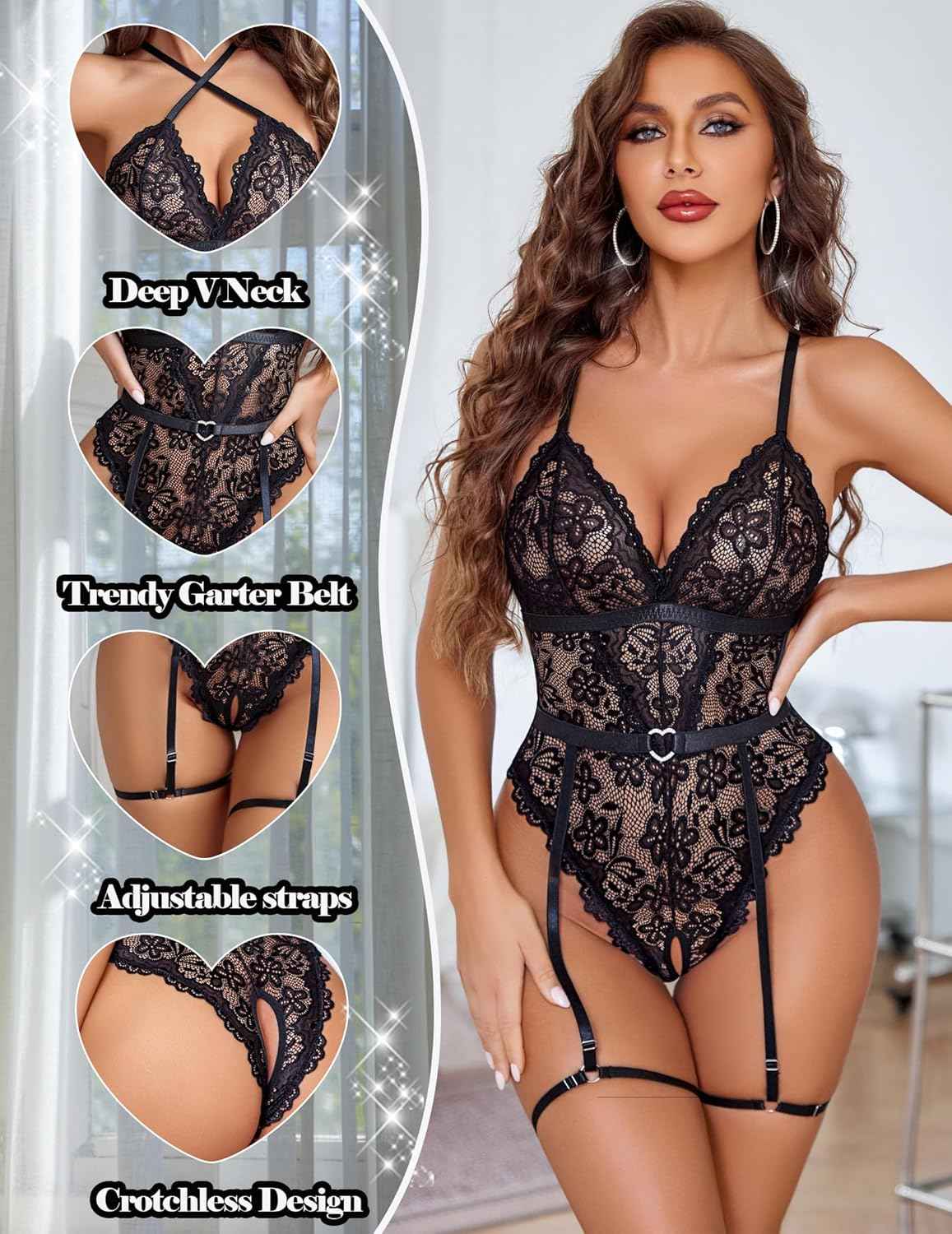 Lace Crotchless Bodysuit with Garter Belt