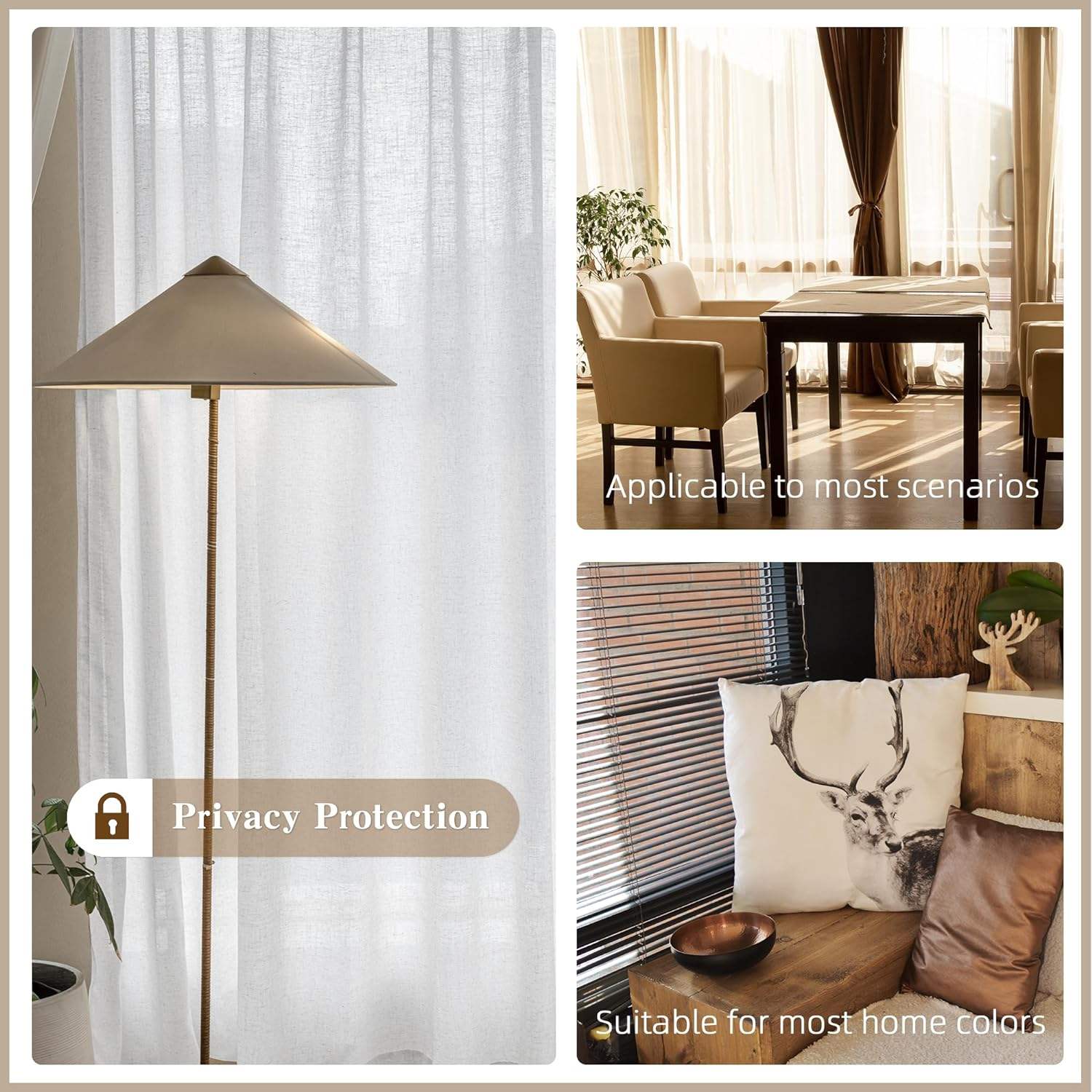 Lightweight White Linen Look Curtains Breathable Flax Fabric Polyester for Home and Hotel Use
