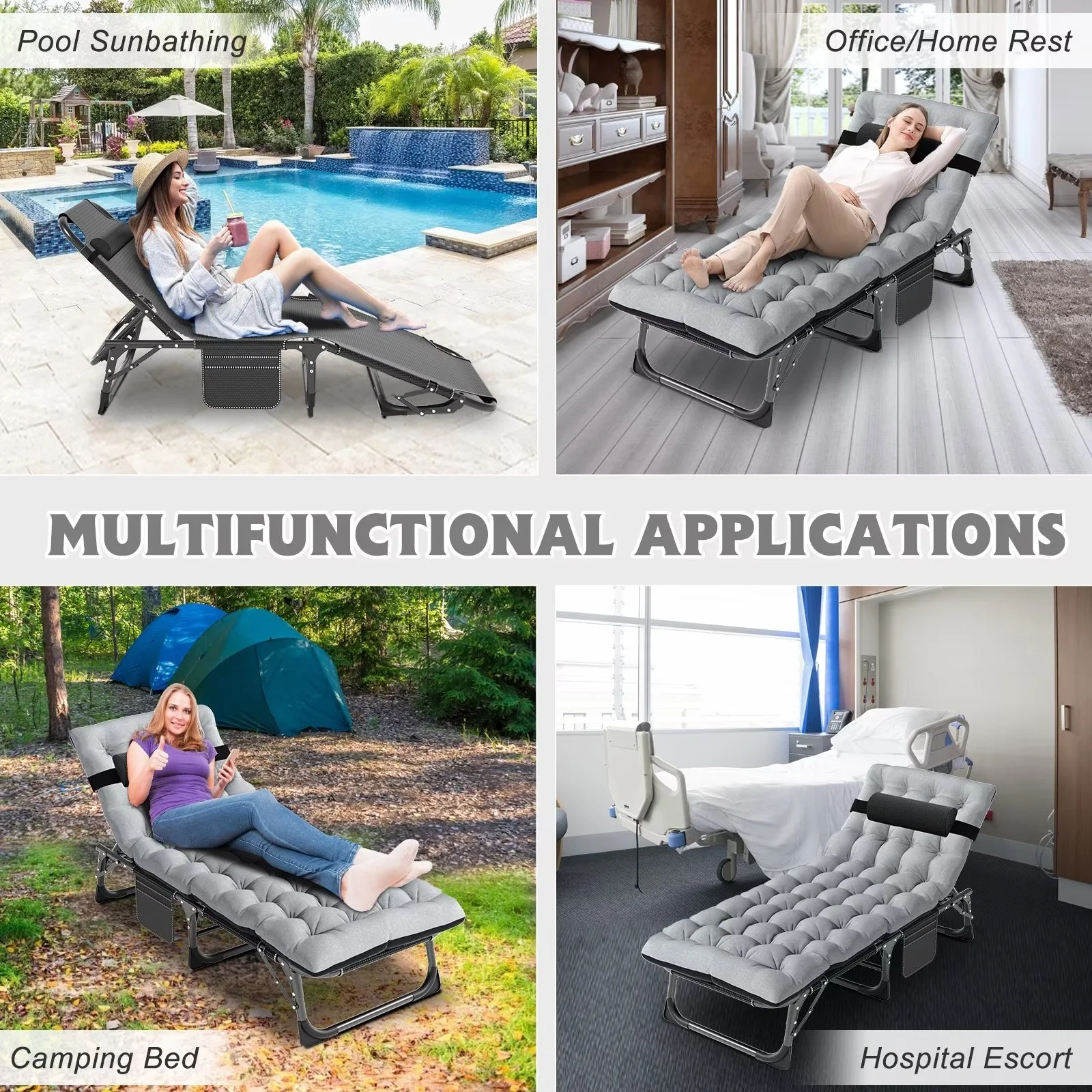 MOPHOTO Lounge Chair with Mattress, Outdoor Chaise Lounge Support 440 Lbs, Adjustable Portable Heavy Duty Sleeping Cots Bed for Camping, Pool, Beach, Patio - Image 17